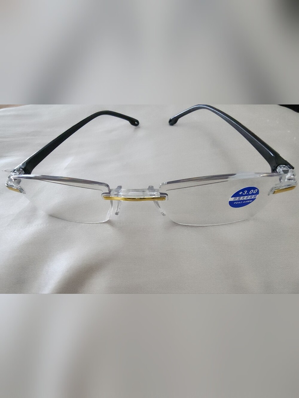 4 Pairs New Clear Rimless Reading Glasses with Gold Bridge 3.00 Strength